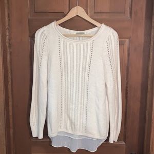 Lucky Brand cream/gold thread open back sweater with sheer white/gold lining XS